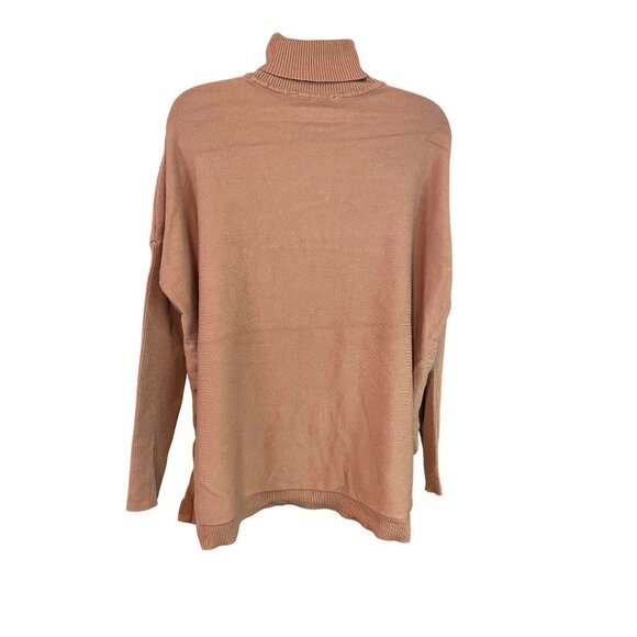 Boston Proper Turtleneck Sweater S Tan Ribbed Trim Relaxed Fit Cozy Chic - Picture 3 of 8